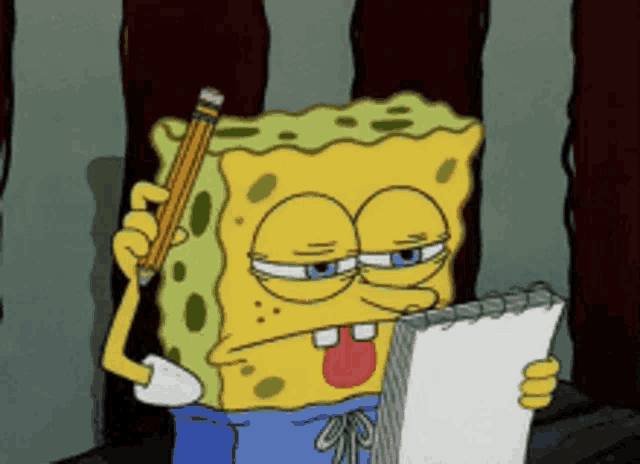 spongebob holding a pencil and a piece of paper