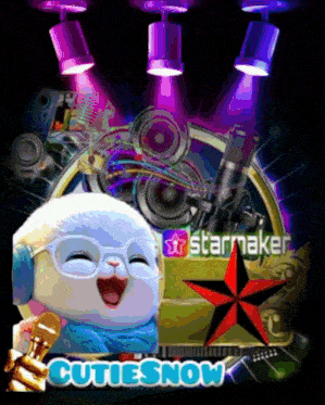 a cartoon of a sheep singing into a microphone with the words cutiesnow below him