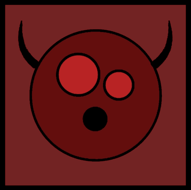 a red circle with horns and a surprised face
