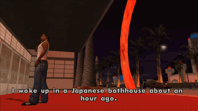 a screenshot of a video game shows a man talking on a cell phone