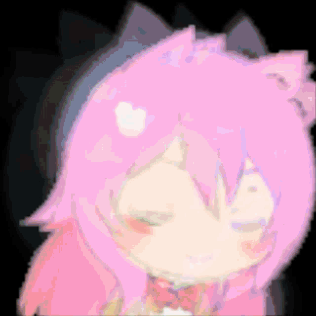 a pixel art drawing of a girl with pink hair and cat ears .