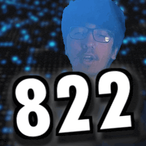 a man with glasses and a mustache is behind the number 822
