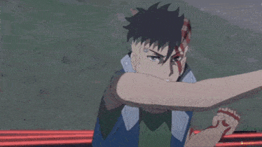 two anime characters are fighting each other and one has a blue and white face painted on his face .
