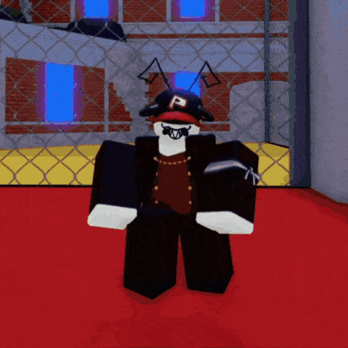 a roblox character with a p on his hat