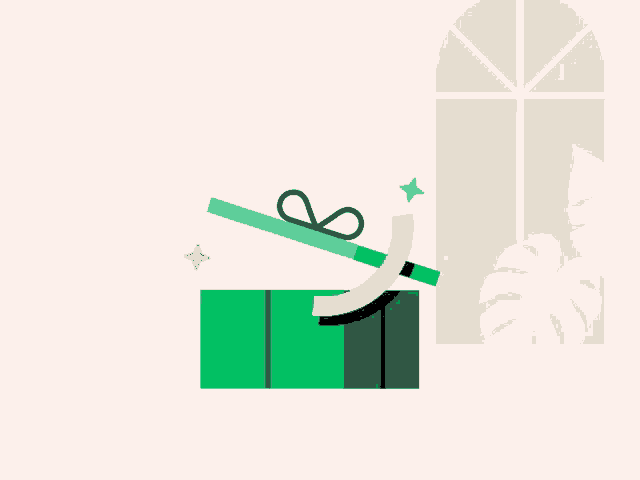 an illustration of a green gift box with a black bow