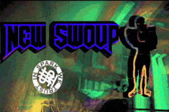 a silhouette of a man stands in front of a sign that says " new swoop "