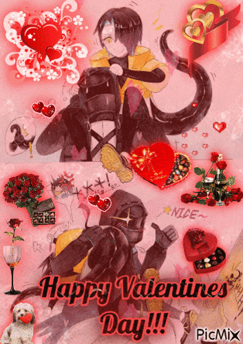 a valentine 's day greeting card with a couple of anime characters on it