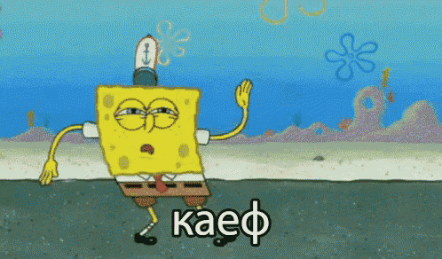a cartoon of spongebob waving with kaep written in white