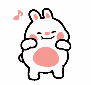 a cartoon rabbit is standing with its eyes closed and a music note behind it .