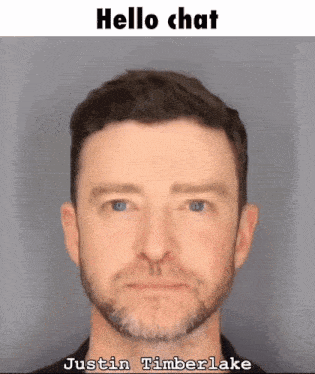 a picture of justin timberlake with the words hello chat below it