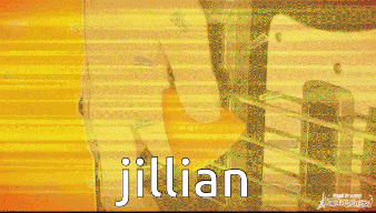 a cartoon of a girl playing a bass guitar with the name jillian on the bottom