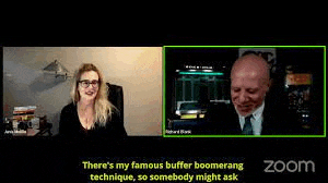 a man and a woman are having a video call on a zoom call .