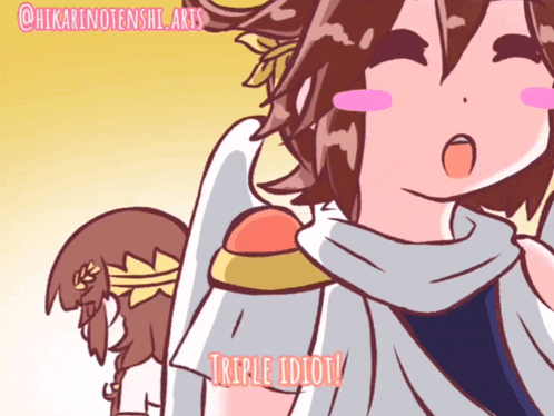 a cartoon drawing of a girl with the words triple idiot written below her