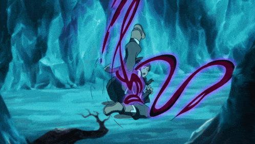 a person laying on the ground with a purple ribbon coming out of them