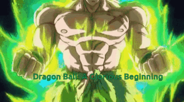 a cartoon of a man with a green background and the words dragon ball a glorious beginning