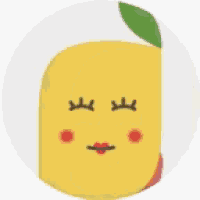 a cartoon illustration of a mango with a face and closed eyes .