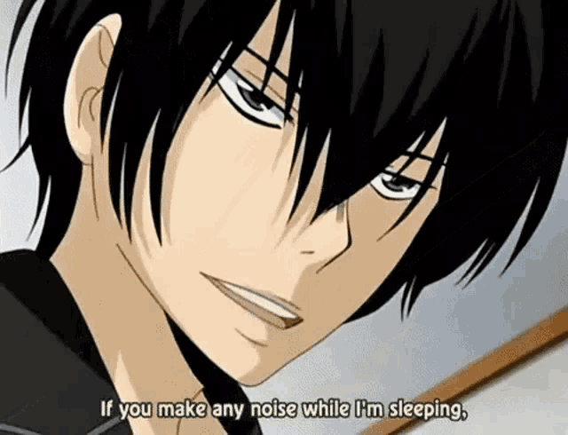 a close up of a person 's face with the words `` if you make any noise while i 'm sleeping ''