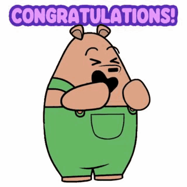 a cartoon of a bear wearing green overalls and a bow tie .