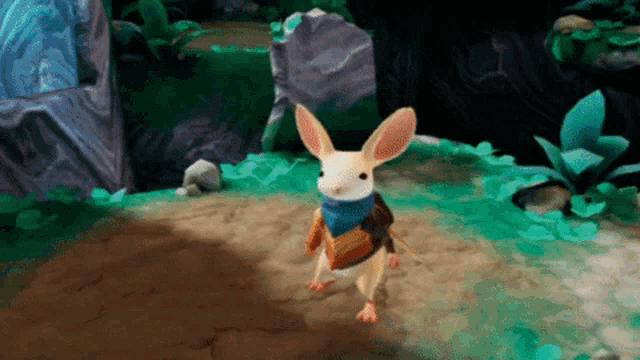 a cartoon rabbit with a scarf around its neck