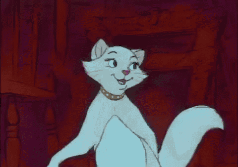a white cat is standing on its hind legs in a cartoon .
