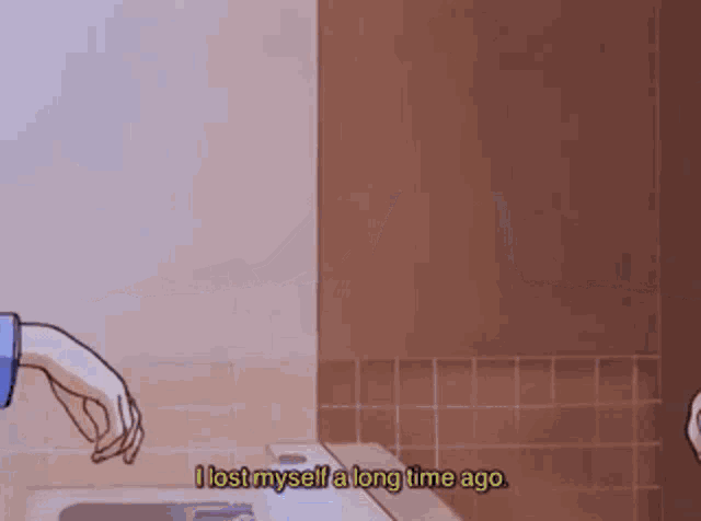 a cartoon of two people reaching for each other with the words i lost myself a long time ago below them