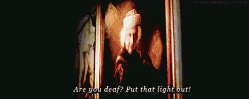 a painting of a man with the words are you deaf put that light out on the bottom