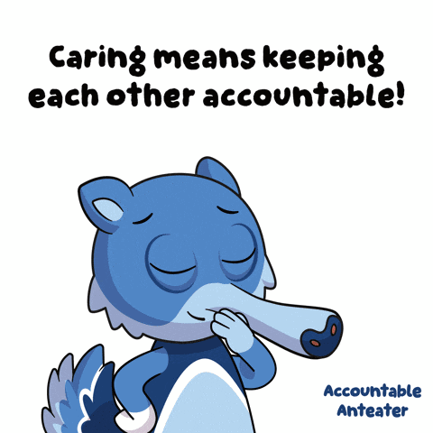 a cartoon of a wolf with the words caring means keeping each other accountable below it