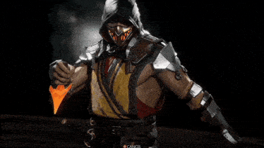 a video game character is holding a sword and says welcome to mk