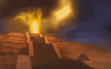 a pyramid with stairs and a fire coming out of it