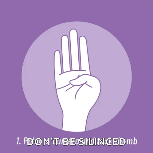 a purple background with a hand and the words " i don 't be silenced "