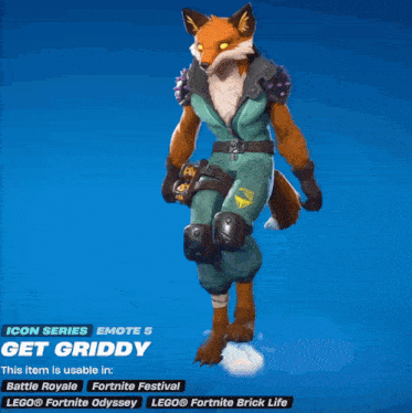 a video game character named get griddy has a blue background