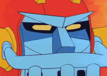 a cartoon robot with a red and yellow costume is standing in front of a burning building .