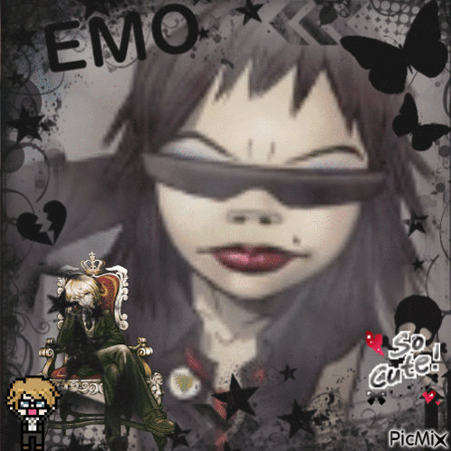 a picture of a girl with the word emo written on it