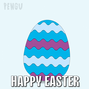 a penguin is coming out of an easter egg with the words happy easter below it