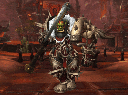 a video game character has a sword and shield