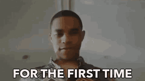 a man is making a funny face and saying `` for the first time '' .