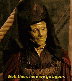 a woman with a mask on her face says " well then here we go again "