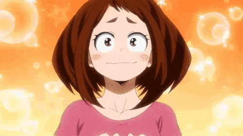 a girl with brown hair is wearing a pink shirt and looking up at the sky .