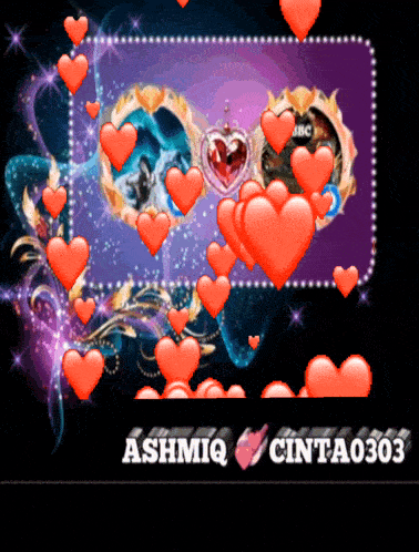a picture of hearts with the name ashmiq cinta0303