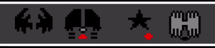 a pixel art of a ghost , a star , and a triangle .