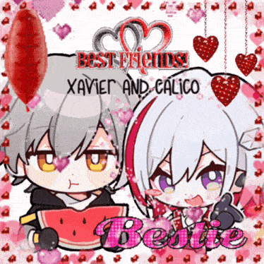 a picture of a boy and a girl with the words best friends xavier and calico