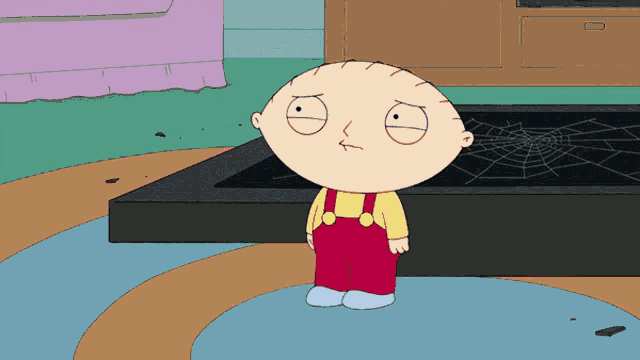 a cartoon character is standing in front of a broken spider web