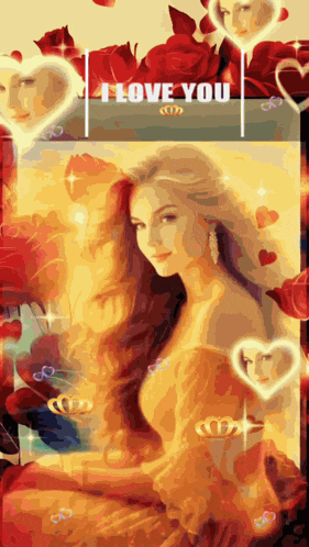 a painting of a woman with the words " i love you " on the top