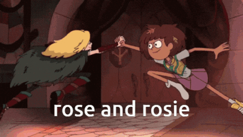 a cartoon of rose and rosie holding hands