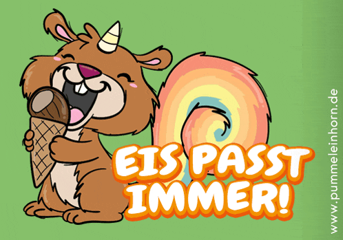 a cartoon of a squirrel holding an ice cream cone with the words eis passt immer written below it
