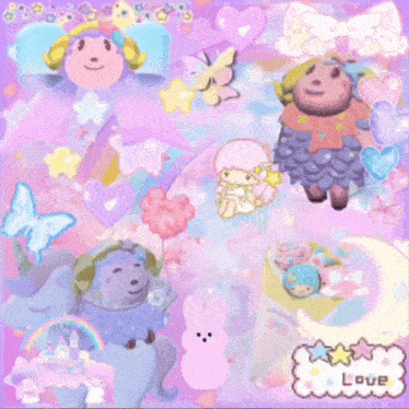 a collage of cartoon characters with the word love on the bottom right
