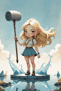 a girl with blonde hair is holding a hammer in her hand