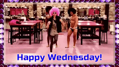 a happy wednesday greeting card with a couple of people dancing