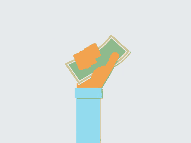 an illustration of a hand holding a dollar bill with rays coming out of it