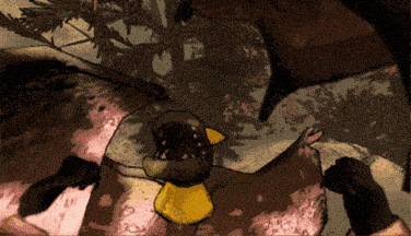 a cartoon drawing of a bird with a yellow hat